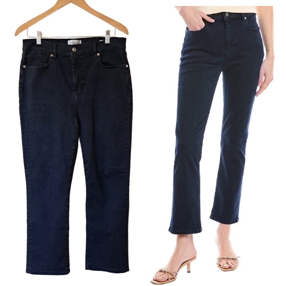 FRAME Denim Le High Straight Jeans Size 31 Slow Days Dark Indigo Ankle